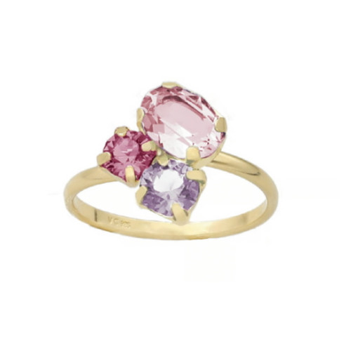 ANILLO VICTORIA CRUZ ROSA Y DORADO PIEDRAS CRISTAL - DM826-1A