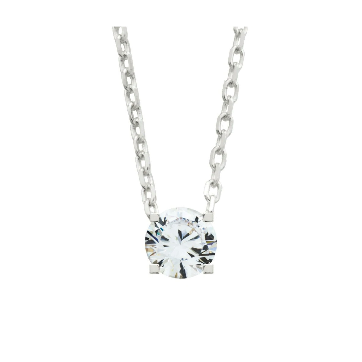 Collar de plata con circonita de 3,8 mm montado sobre 4 garras - SNL-101-026-01