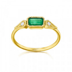 ANILLO DE ORO, ESMERALDA Y BRILLANTES - GA085OA