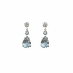 PENDIENTES COMPROMISO ORO BLANCO PIEDRA AZUL - 567677