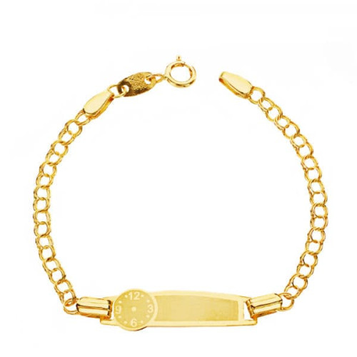ESCLAVA DE ORO PARA BEBE PLACA RELOJ