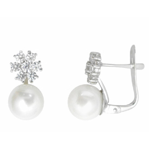PENDIENTES ORO BLANCO ROSETON PERLA - 7239