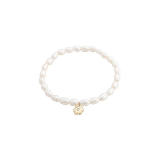 PULSERA PERLAS ELÁSTICA FLOR CIRCONITA COMUNIÓN - 210-902P