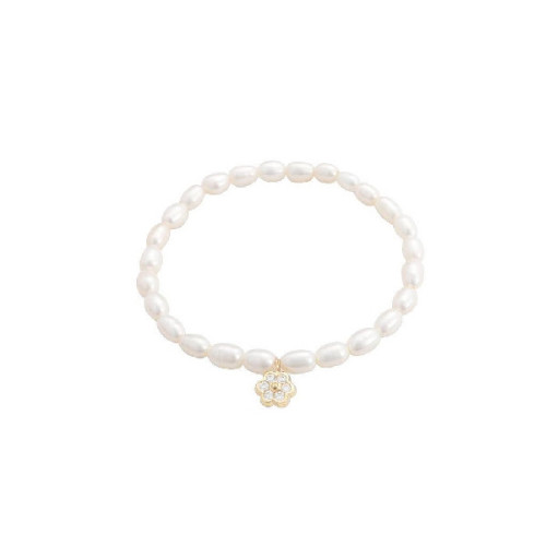 PULSERA DE PERLAS ELASTICA FLOR CIRCONITAS COMUNIÓN - 210-899P