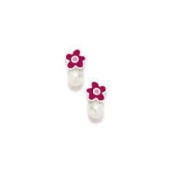 PENDIENTES AGATHA  ROSCA TUYO FLOR FUCSIA PERLA - 036ROS