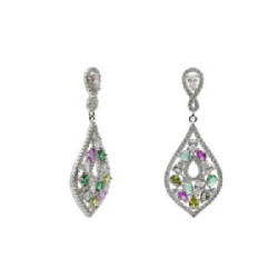 PENDIENTES LINEARGENT PLATA LARGOS MULTICOLOR CIRCONITAS - 20104-W-A