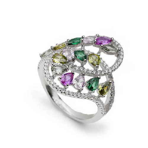 SORTIJA LINEARGENT PLATA MULTICOLOR CIRCONITAS - 20104-W-R