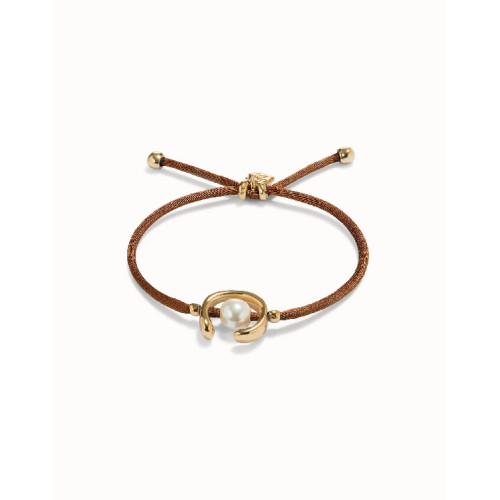 PULSERA UNO DE 50  PLATEADA HILO MARRON PERLA - PUL2505MARORO0M