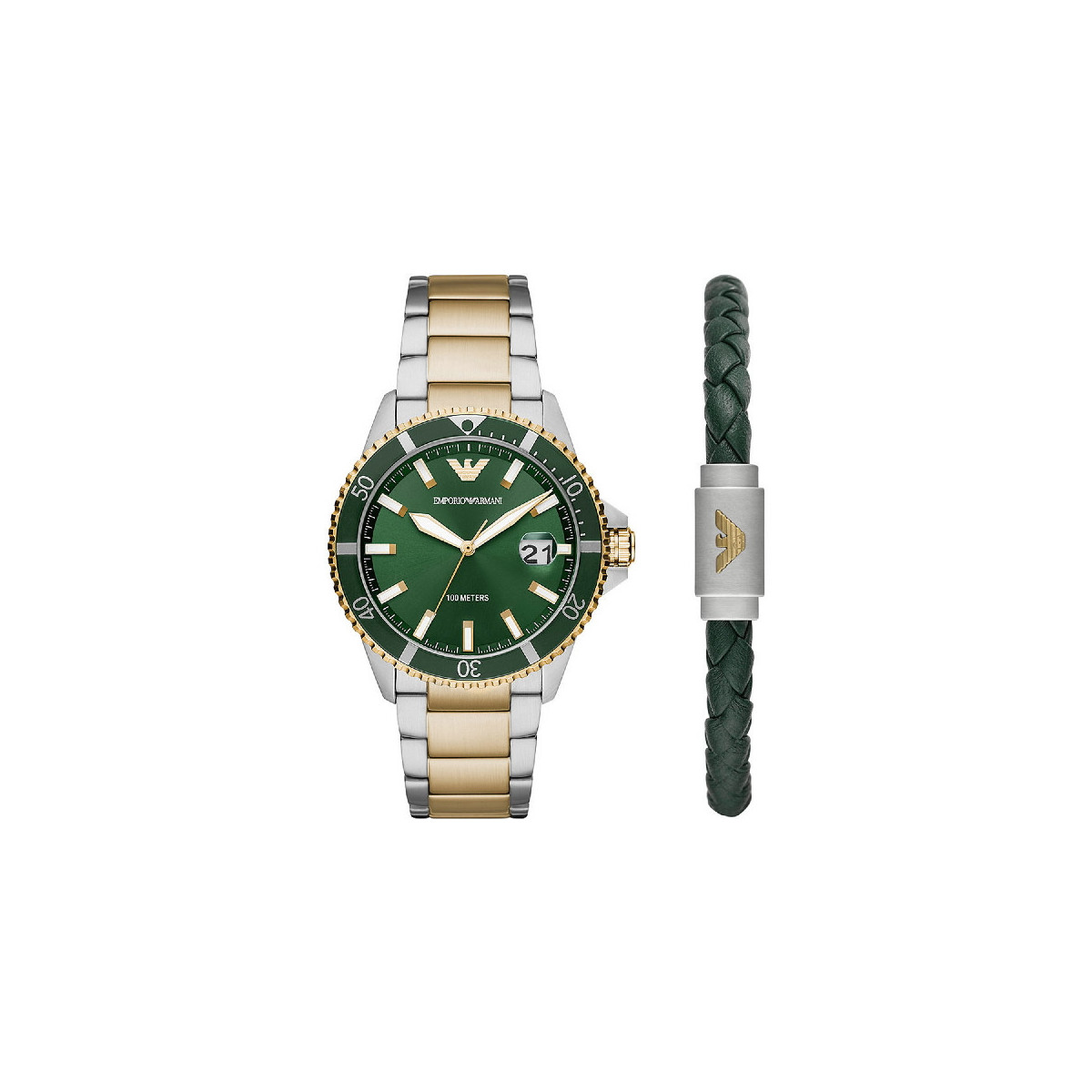 SET RELOJ Y PULSERA EMPORIO ARMANI VERDE Y DORADO - AR80063SET